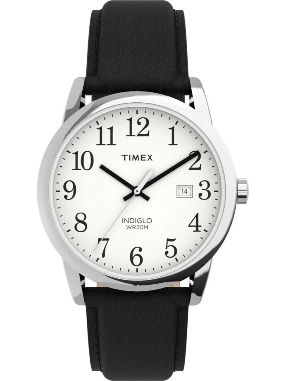Men's Black And White Analog Quartz Leather Strap Sport Easy Reader Wrist Watch